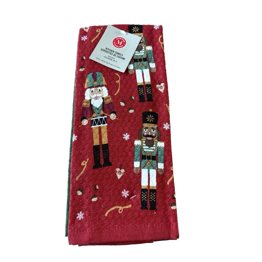 Martha Stewart Christmas Nutcracker Dish Kitchen Towels Set of 3 Red 16x28